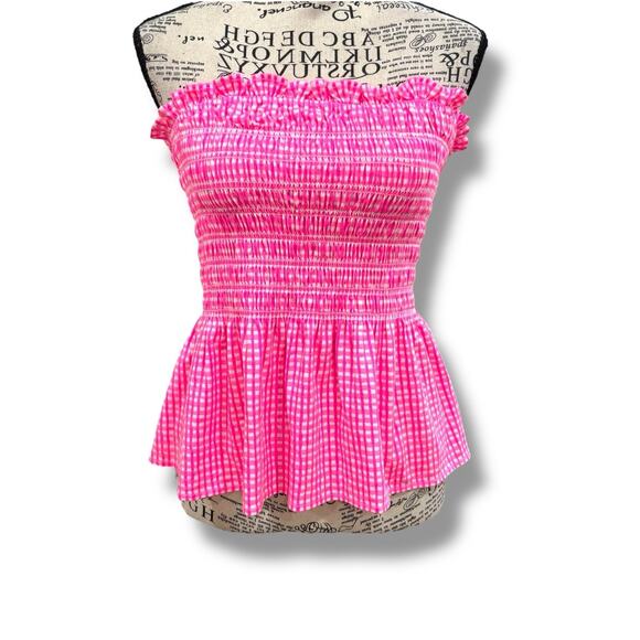 NWT Lilly Pulitzer Size M Jadis Strapless Gingham Top - Pink Isle 010122 Barbie - Picture 1 of 5